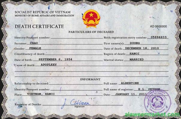Vietnam death certificate PSD template